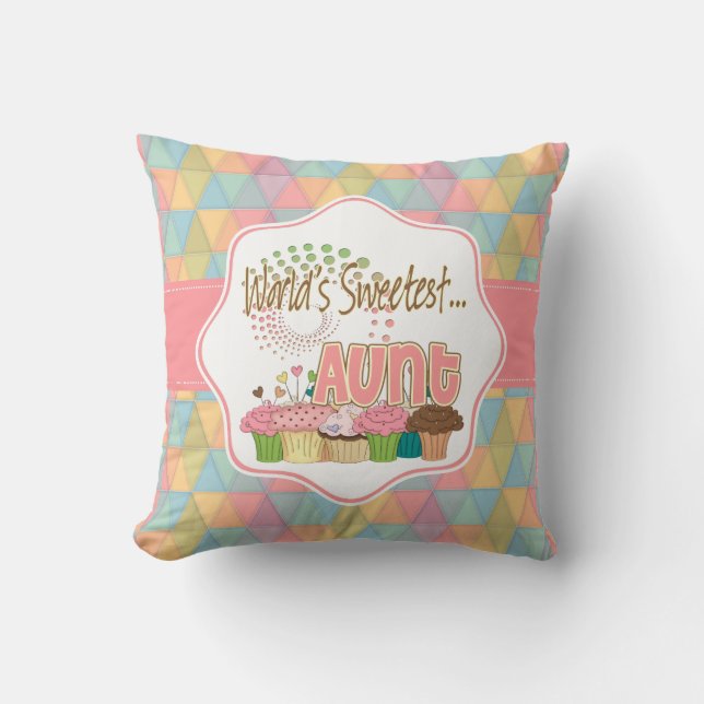 World's Sweetest Aunt Cupcake Edition Pattern Throw Pillow (Front)
