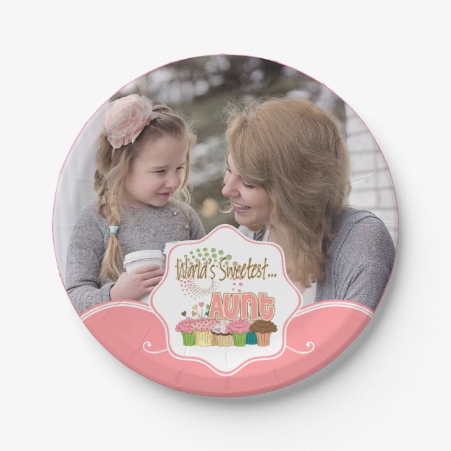 World's Sweetest Aunt Cupcake Pattern Paper Plate (Front)