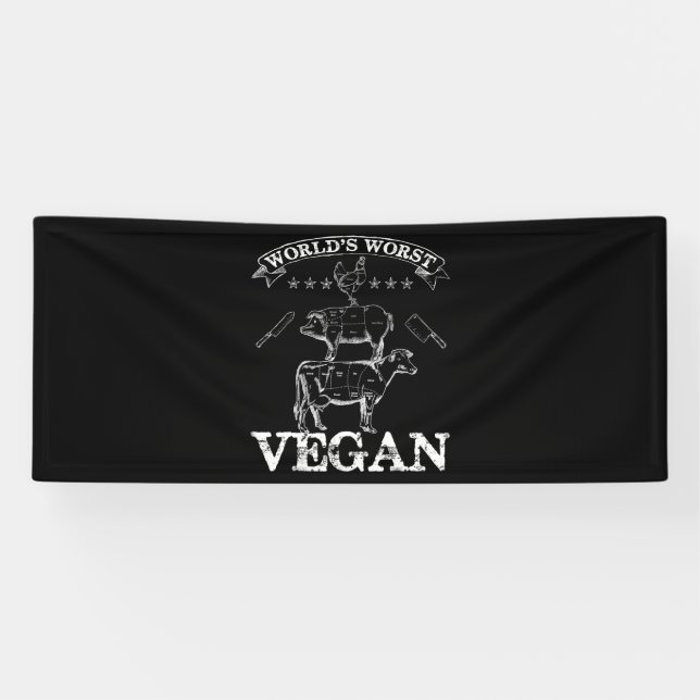 Worlds Worst Vegan Meat  BBQ Chicken Pig Cow Banner (Horizontal)