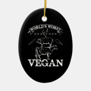 Worlds Worst Vegan Meat BBQ Chicken Pig Cow Ceramic Ornament