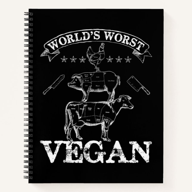 Worlds Worst Vegan Meat  BBQ Chicken Pig Cow Notebook (Front)