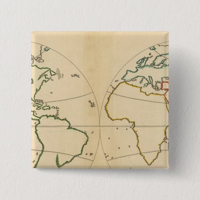 Worlp Map with 5 Zones 2 Inch Square Button (Front)