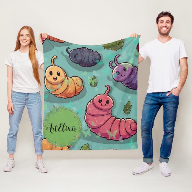 Worm Butterfly Print Fleece Blanket (In Situ)