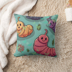 Worm Butterfly Print Throw Pillow