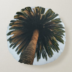 Worm eye photography of palm tree round pillow
