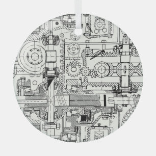 Worm Gears: Seamless Technical Machinery. Glass Ornament