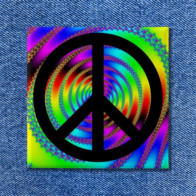 Worm Hole with Black Peace Sign 2 Inch Square Button (Worm Hole with Black Peace Sign Pinback Button)