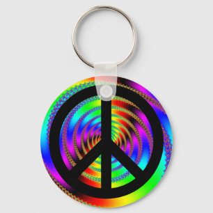 Worm Hole with Black Peace Sign Keychain