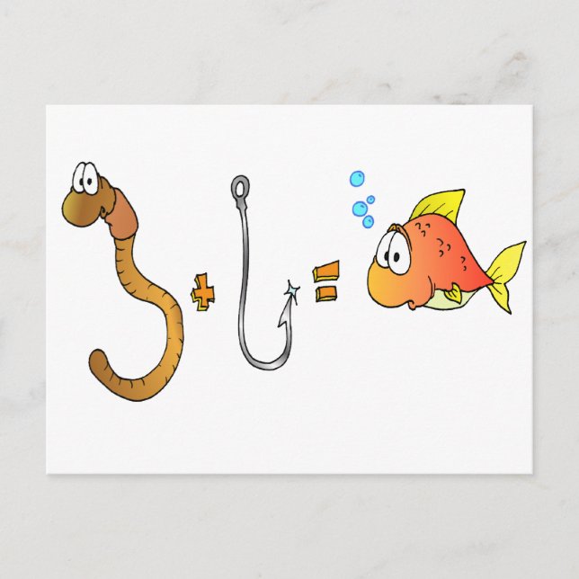 Worm + Hook = Fish Postcard (Front)