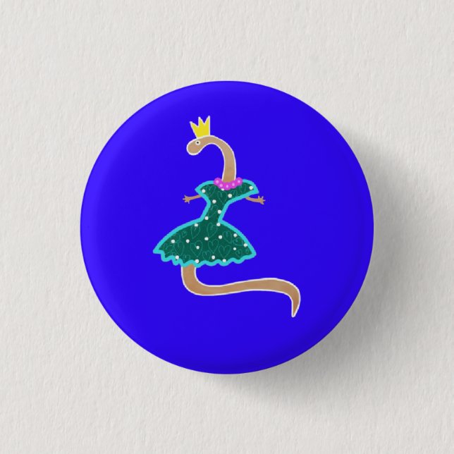 Worm in a green dress and a crown  1 inch round button (Front)