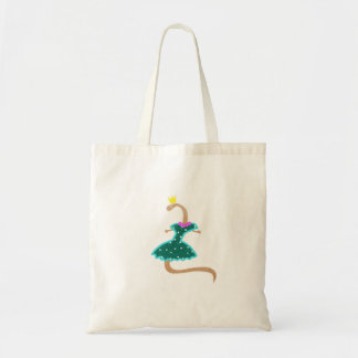 Worm in a green dress and a crown tote bag
