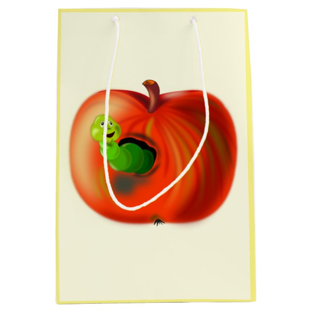 Worm In Apple Gift Bag Fun - Your Colour - Text (Front)