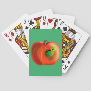 Worm in Apple Playing Cards Cartoon