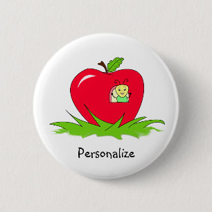 Worm In Red Apple With Name 2 Inch Round Button