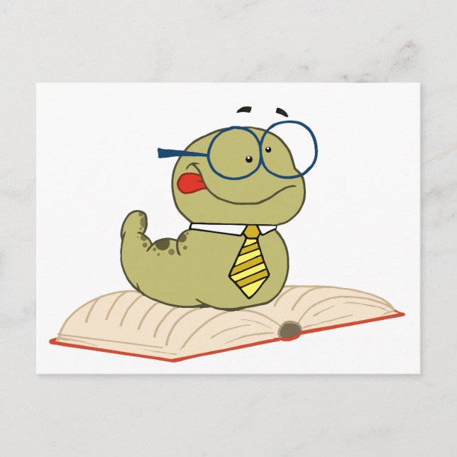 Worm On A Book Wearing Glasses Postcard (Front)