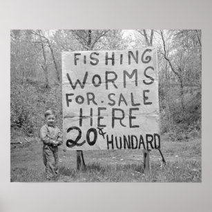 Worms For Sale, 1935. Vintage Photo Poster