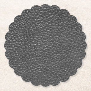 Worn Black Faux Leather Paper Coaster