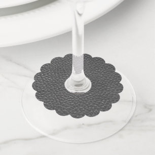 Worn Black Faux Leather Wine Glass Tag