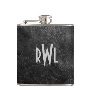 Worn Black Leather Hip Flask