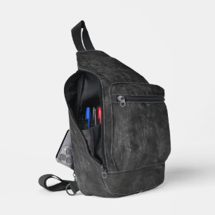 Worn Black Leather Texture Sling Bag