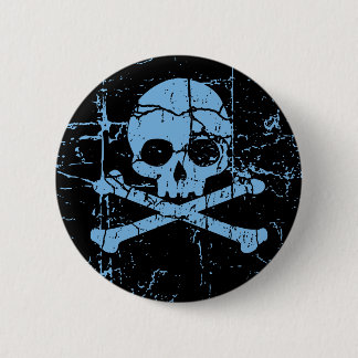 Worn Blue Skull and Crossbones 2 Inch Round Button