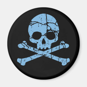 Worn Blue Skull and Crossbones Magnet