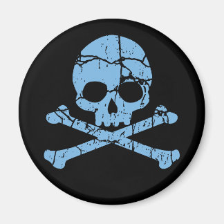Worn Blue Skull and Crossbones Magnet