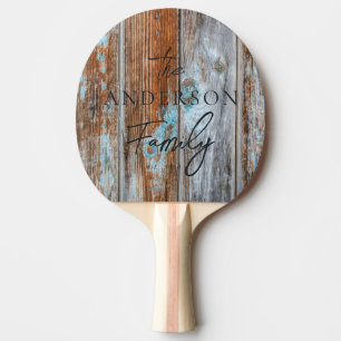 Worn Blue Wash Wood Hand Written Family Name Ping Pong Paddle