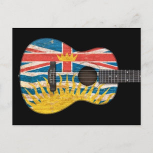 Worn British Columbia Flag Acoustic Guitar, black Postcard