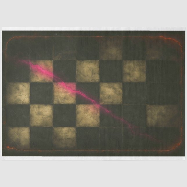 Worn Chequerboard with Magenta Streak Decoupage  Tissue Paper (Front)
