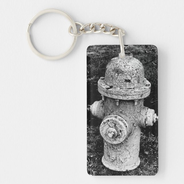 Worn Chipped Rusty Old Fire Hydrant Photograph Keychain (Front)