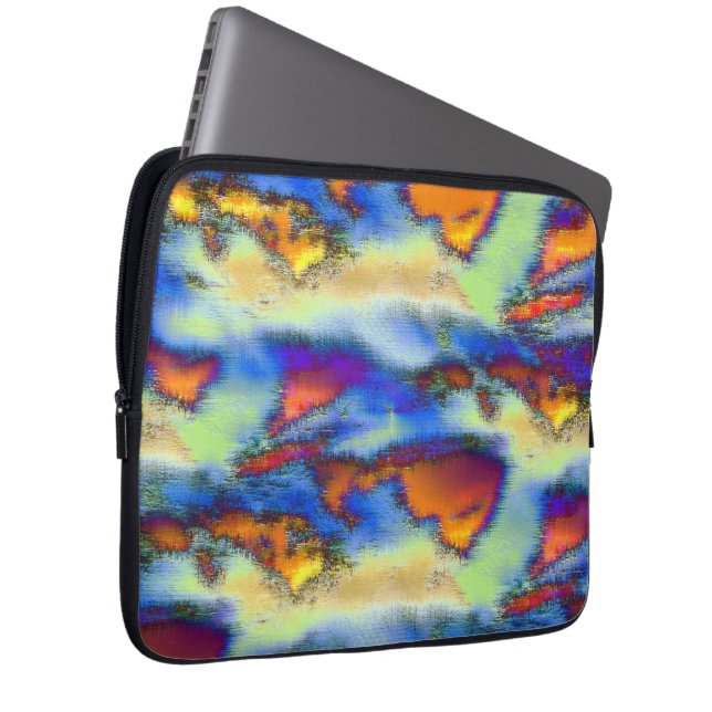 Worn clouds on orange, drizzled texture or offset  laptop sleeve (Front Right)