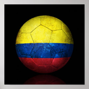 Worn Colombian Flag Football Soccer Ball Poster