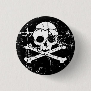 Worn Cracked Skull and Crossbones Button