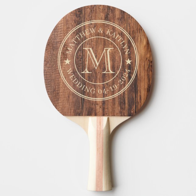 Worn Cutting Board  Wedding Monogram Star Ping Pong Paddle (Front)