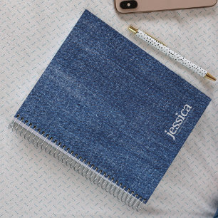 Worn Dark Blue Denim Rounded Modern Typography Notebook