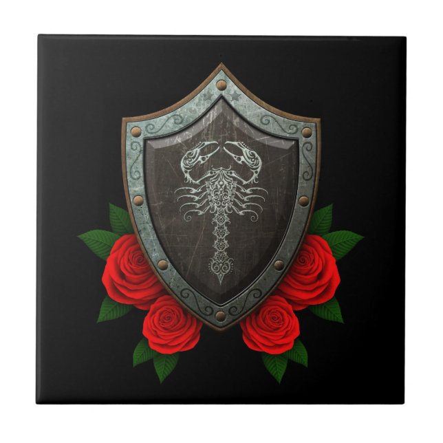 Worn Decorated Scorpion Shield with Red Roses Tile (Front)