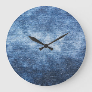 Worn denim fabric, textured background. large clock