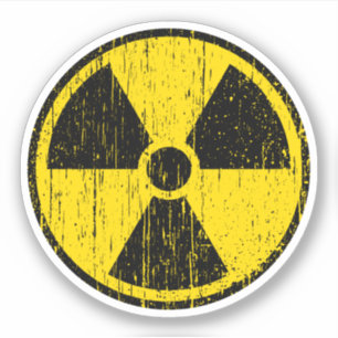 Worn, distressed nuclear radiation symbol sticker