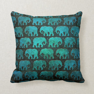 Worn Elephant Silhouettes Pattern, blue Throw Pillow