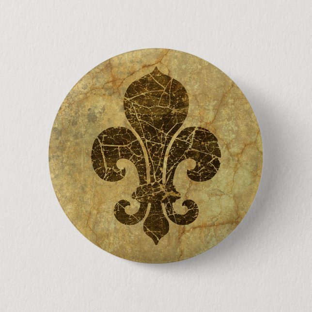 Worn Fleur De Lis 2 Inch Round Button (Front)