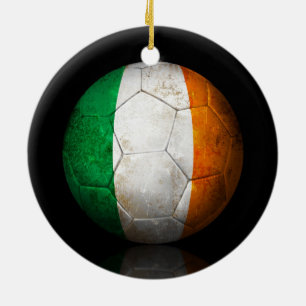 Worn Irish Flag Football Soccer Ball Ceramic Ornament