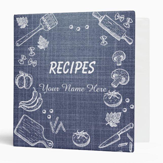 Worn Jean Kitchen utensils recipe binder book (Front/Inside)