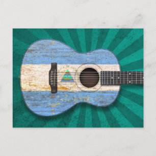 Worn Nicaraguan Flag Acoustic Guitar, teal Postcard