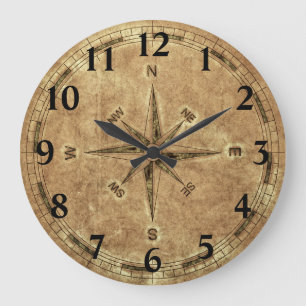 Worn Old Compass Large Clock