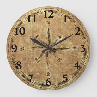 Worn Old Compass Large Clock