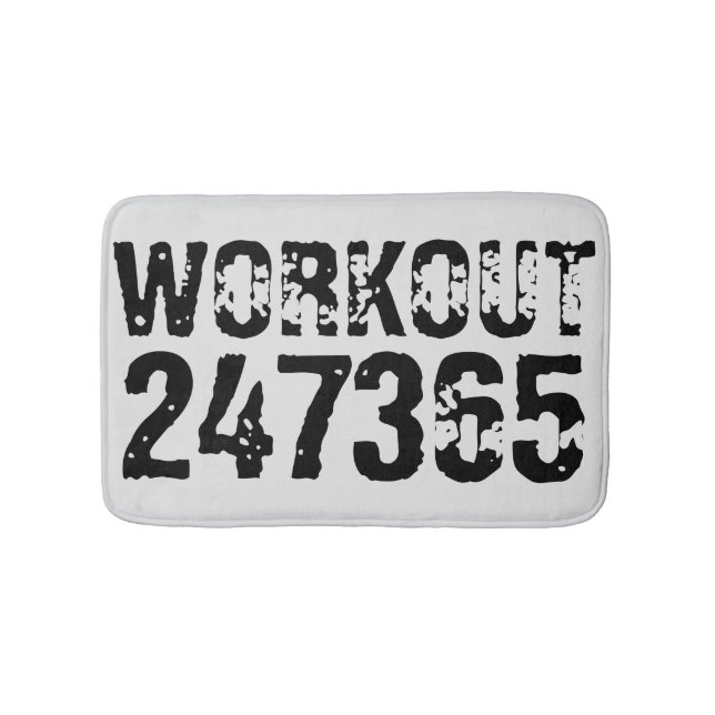 Worn out and scratched text Workout 247365 black Bath Mat (Front)