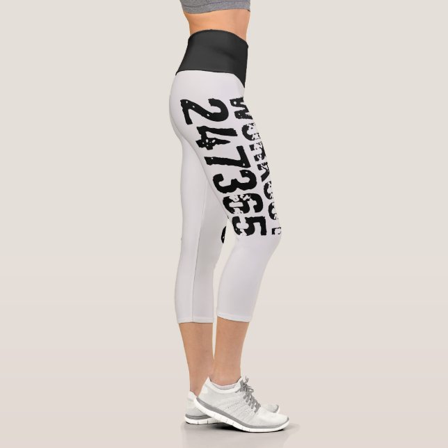 Worn out and scratched text Workout 247365 black Capri Leggings (Right)