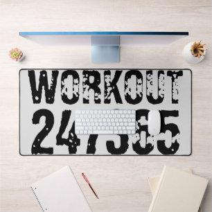 Worn out and scratched text Workout 247365 black Desk Mat