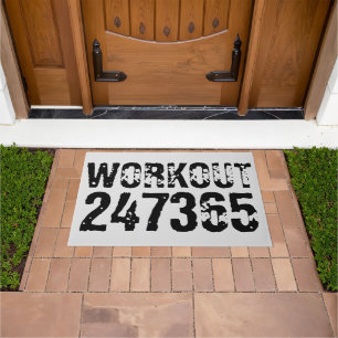 Worn out and scratched text Workout 247365 black Doormat
